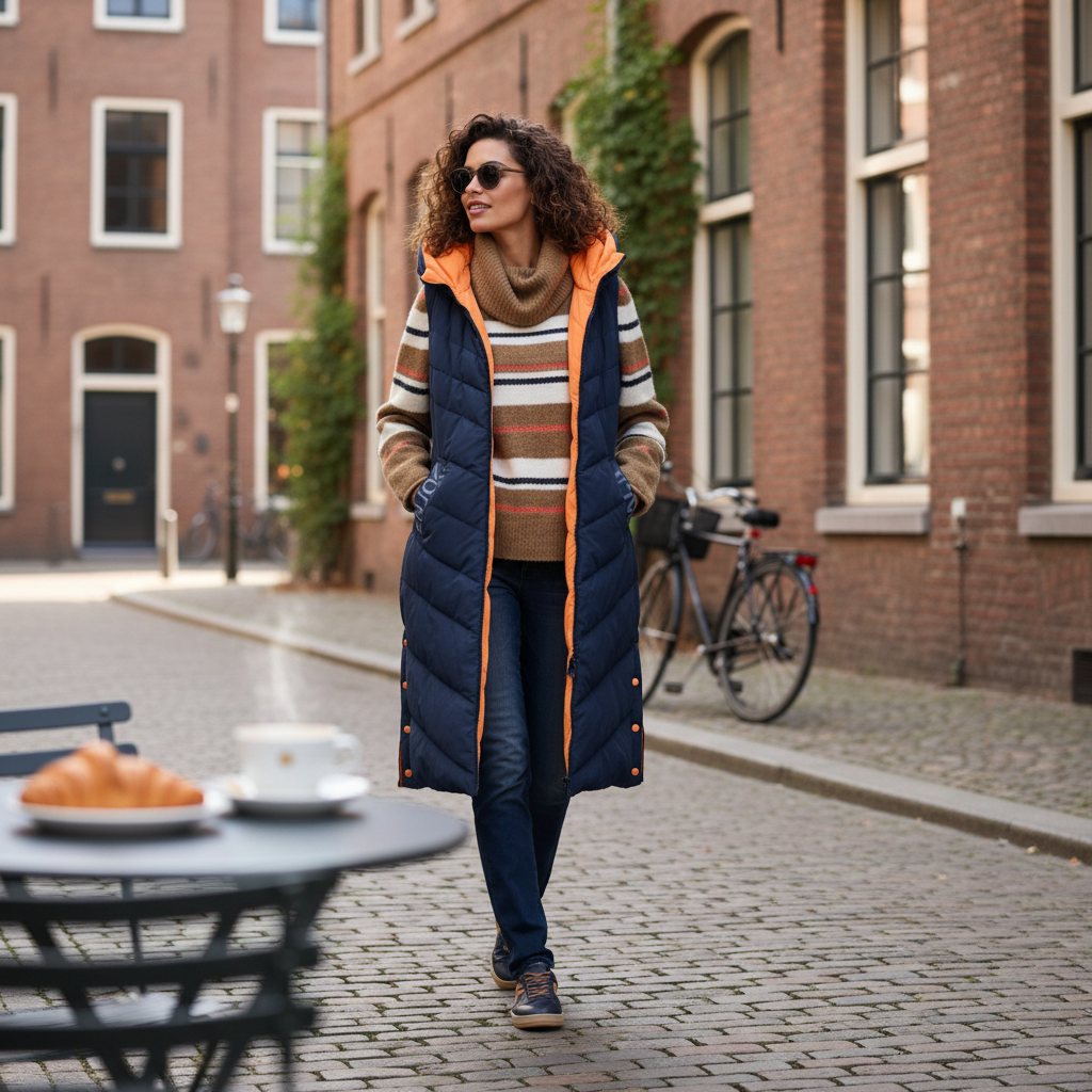 Elegante Kurzjacke im urbanen Viertel mit Backsteinfassaden