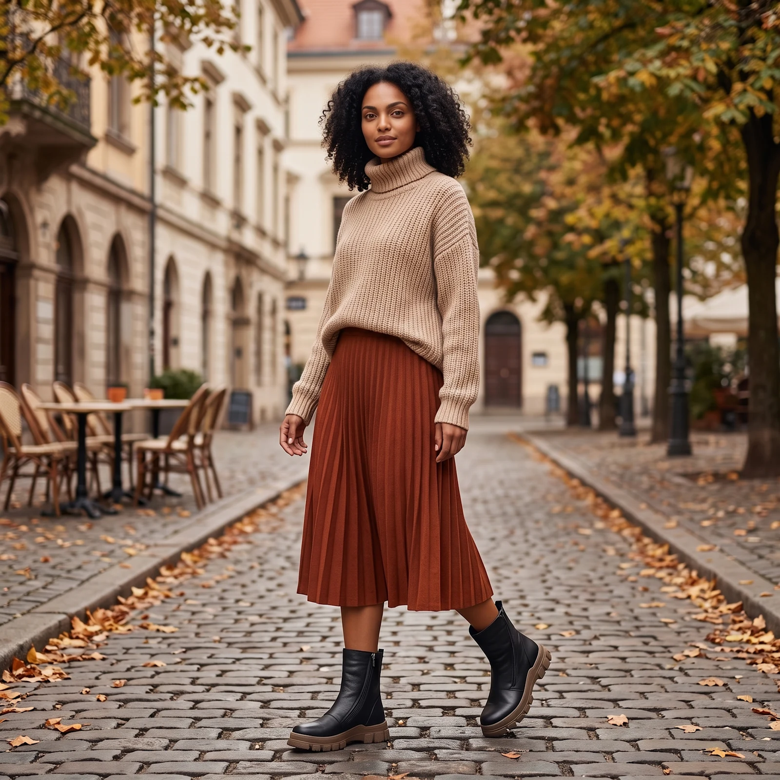 Elegante Stiefeletten zu einem femininen Herbstlook auf Kopfsteinpflaster Elegante Stiefeletten zu einem femininen Herbstlook auf Kopfsteinpflaster