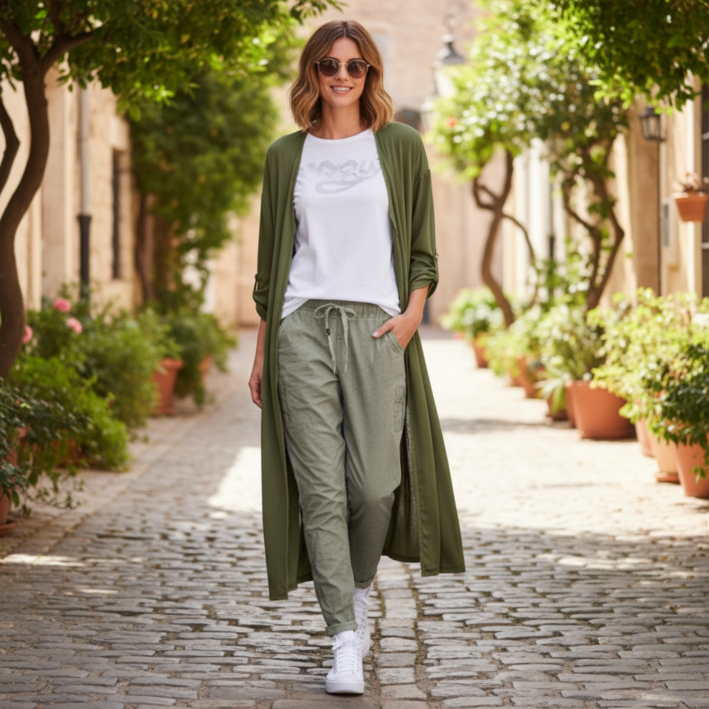 Grüne Hose mit Bluse und Blazer für einen stilvollen Büroauftritt