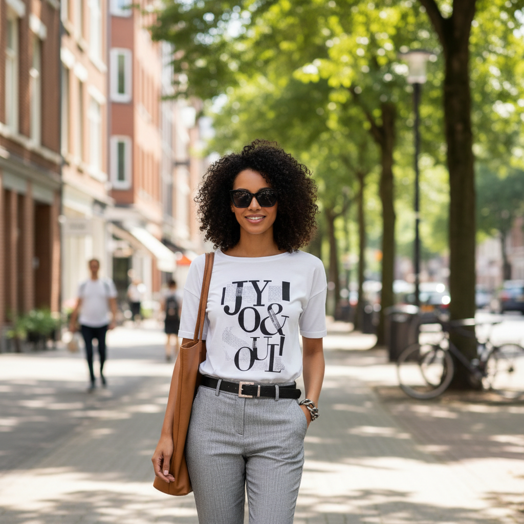 Modal-T-Shirt mit Cardigan bei einem Stadtbummel