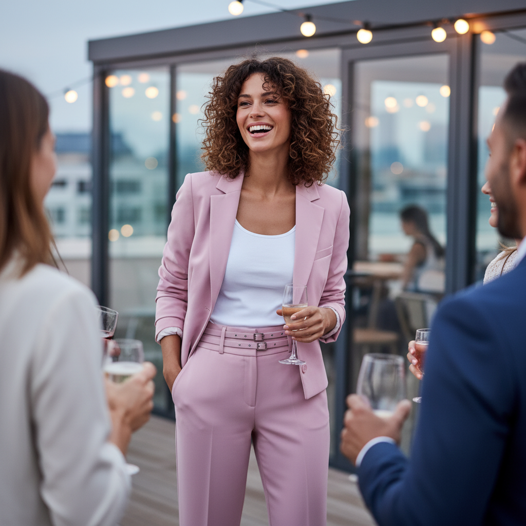 Eleganter Blazer-Look beim After-Work-Drink in urbaner Atmosphäre