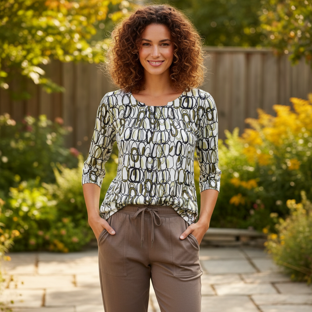 Elegante Bluse mit3/4-Arm im Stadtpark