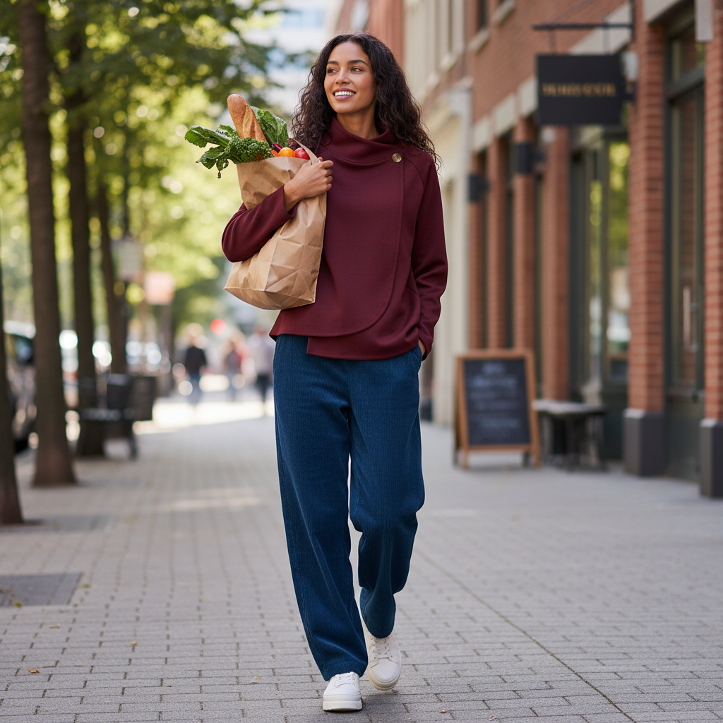 Detailaufnahme eines weich fallenden Oversize-Pullovers