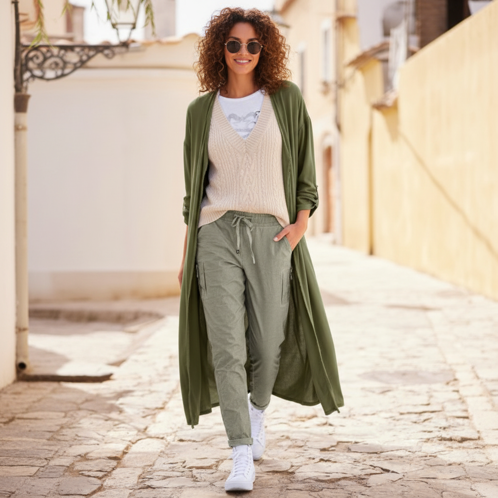 Elegantes Pullunder-Outfit beim Restaurantbesuch