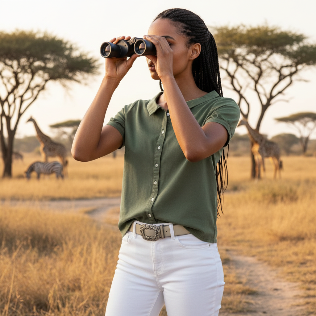 Ton-in-Ton Outfit in Khaki, Oliv und Cognac mit weichem Tageslicht