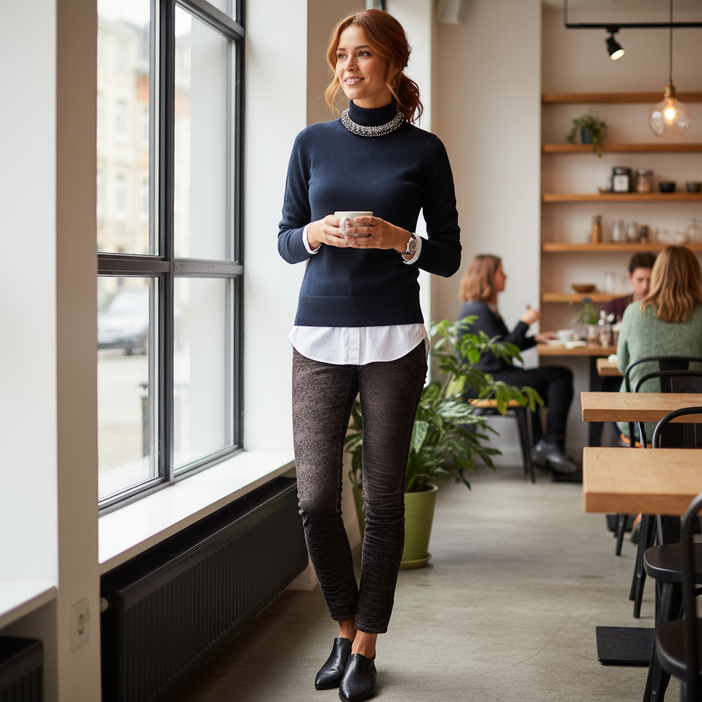 Farbiger Turtle-Neck-Pullover in einer stilvollen Wohnszene
