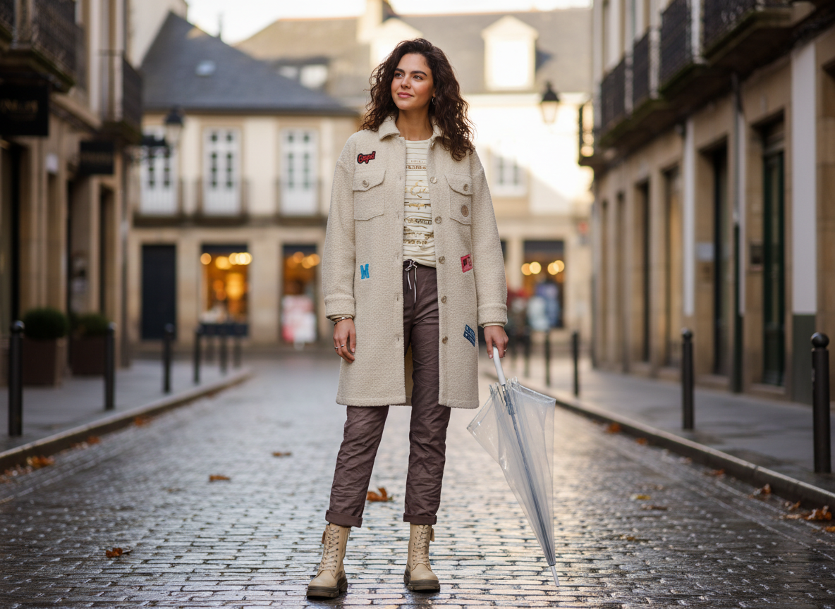 Stilvoller City-Look zwischen Sonne und Wolken mit leichter Jacke
