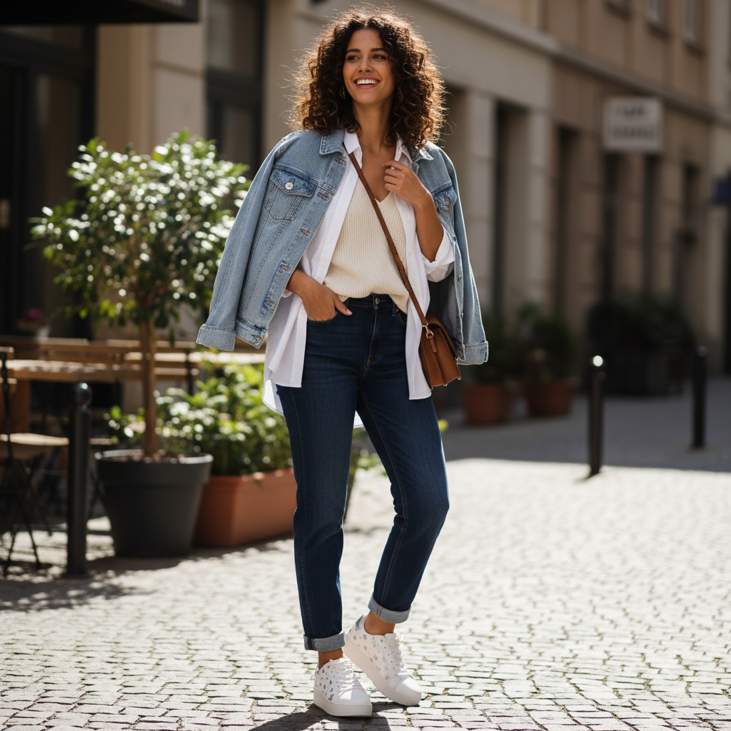 Detailaufnahme eines weißen Sneakers mit feinen Schmuckakzenten