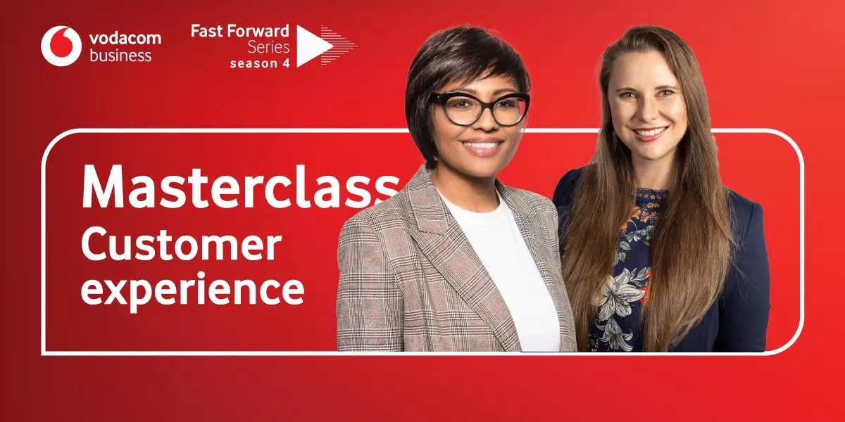 Masterclass on customer experience banner featuring host and guest