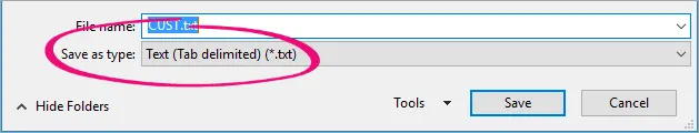 Save as type field in Excel highlighted