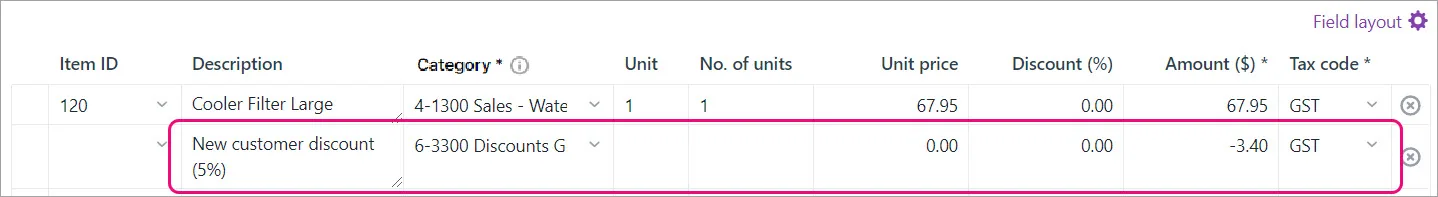 Discount as a separate line on the invoice