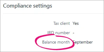 Compliance settings Balance month setting highlighted.