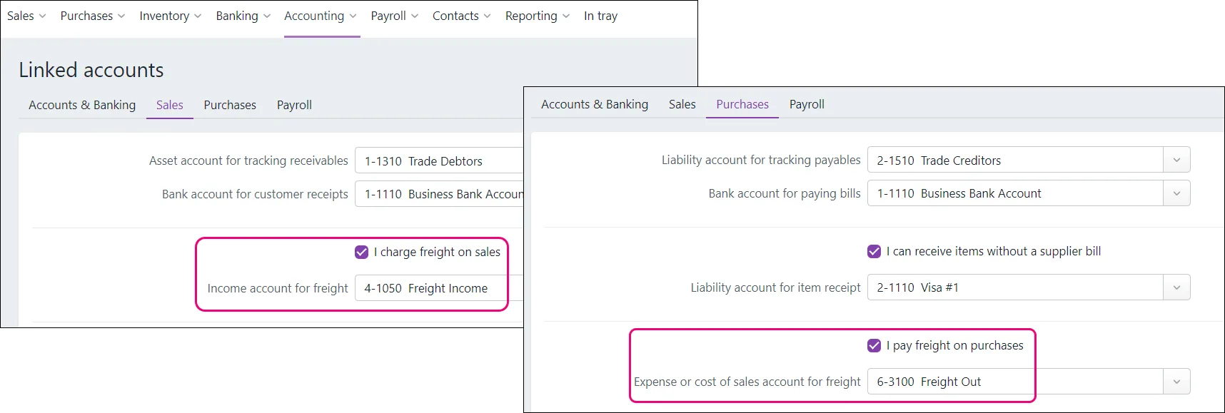 Choosing freight linked accounts