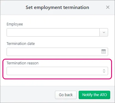 Termination details window with termination reason highlighted