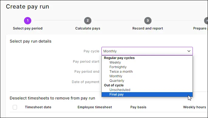 Final pay pay cycle