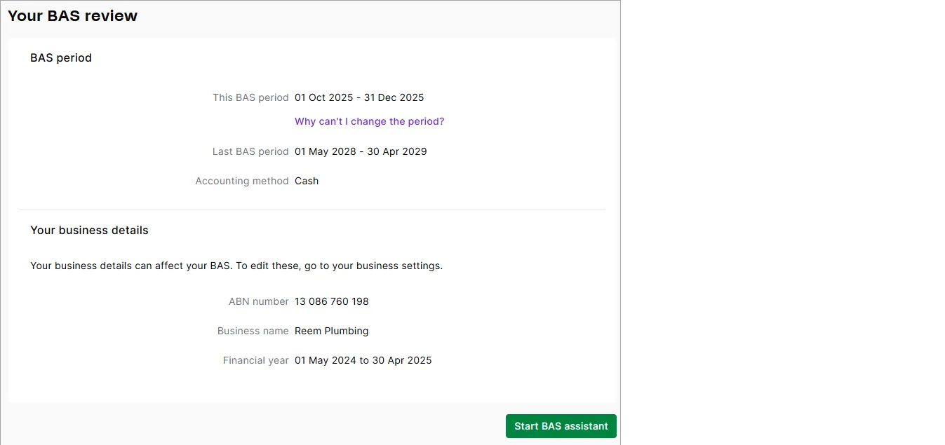 Example your BAS review screen