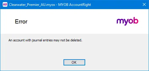 Example error stating account can't be deleted