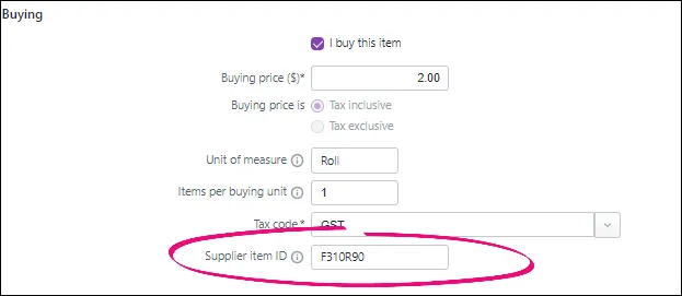 Supplier item ID in an item