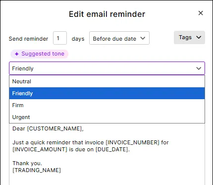 Customise invoice reminders based on the customer