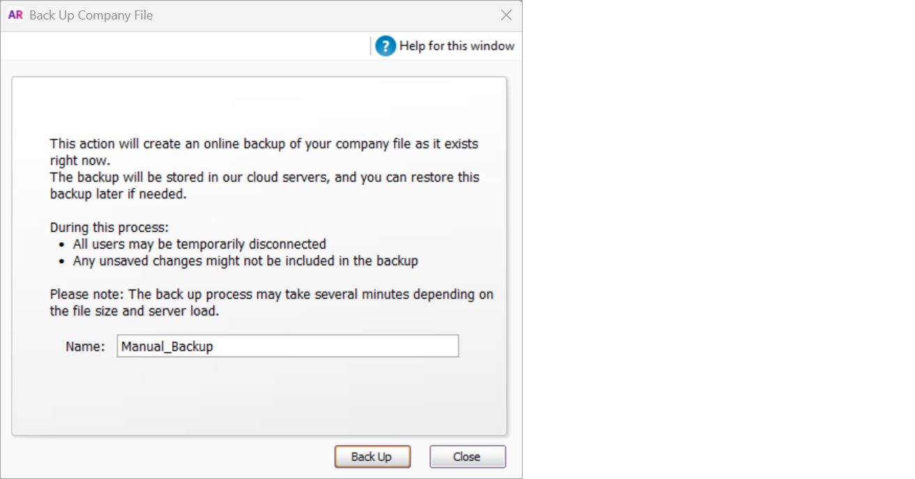Create an online backup of your company file