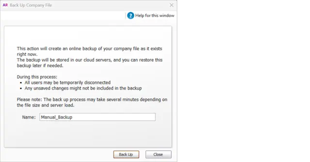 Create an online backup of your company file