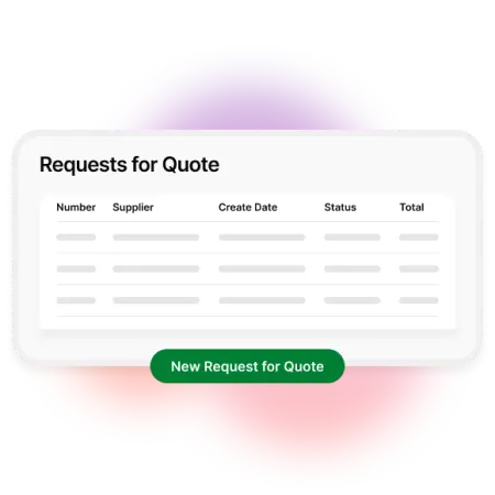A render of the MYOB CRM quote page, with a button underneath labeled "New Request for Quote".