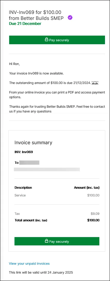 Pay securely button in invoice