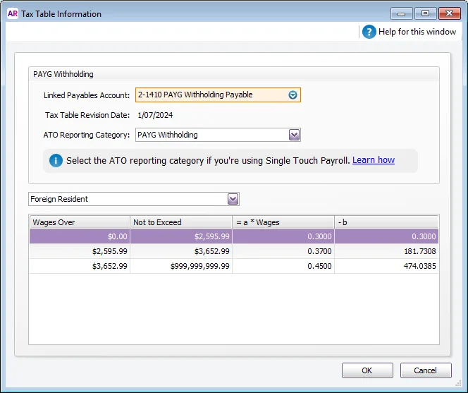 Example PAYG withholding payable category