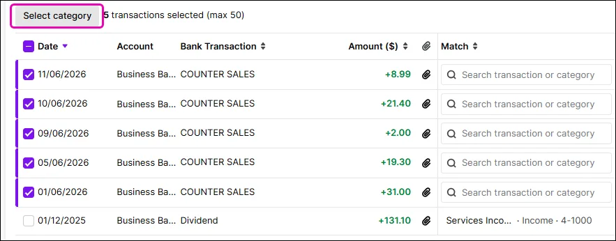 Select category for multiple transactions