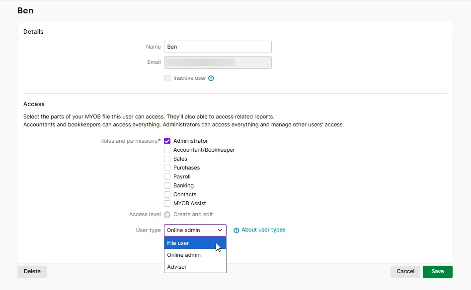 Change Online admin to File user