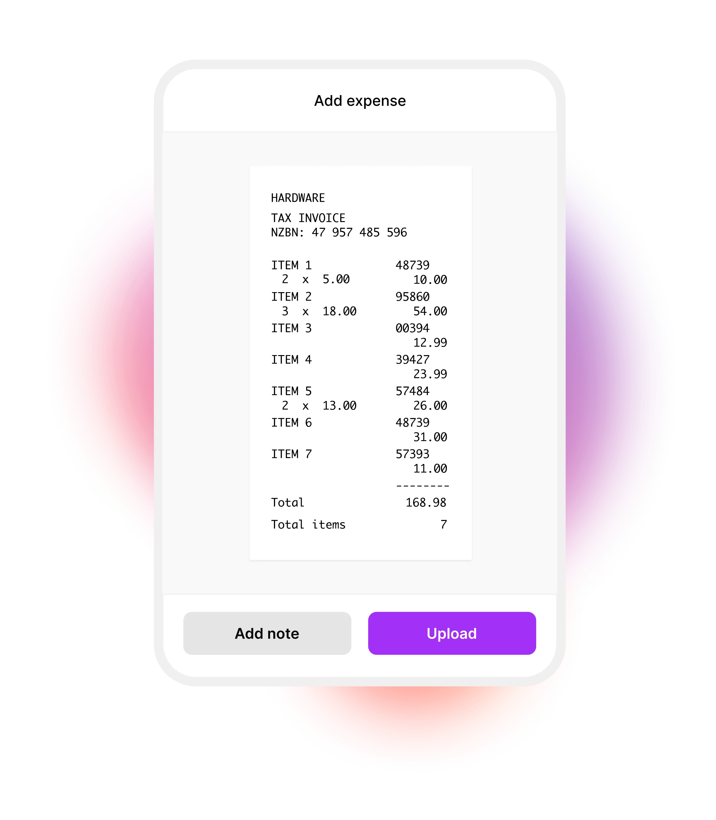 Take a photo of your receipt with your phone and the data will be sent to your in tray.