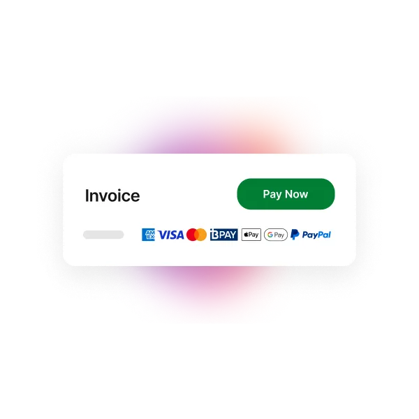 Example invoice with different ways to pay, from Visa and Mastercard, to BPAY, Apple Pay, Google Pay and PayPal.