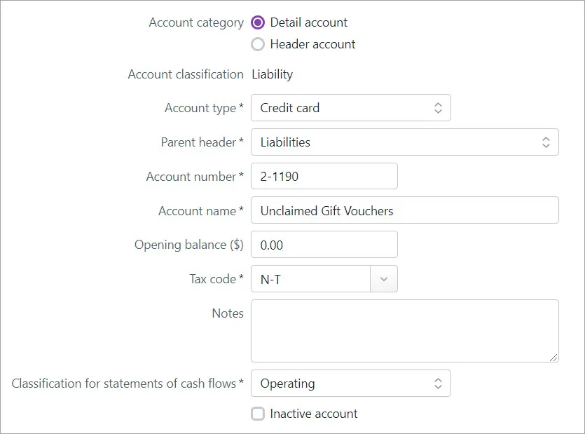 Gift Account Gift vouchers