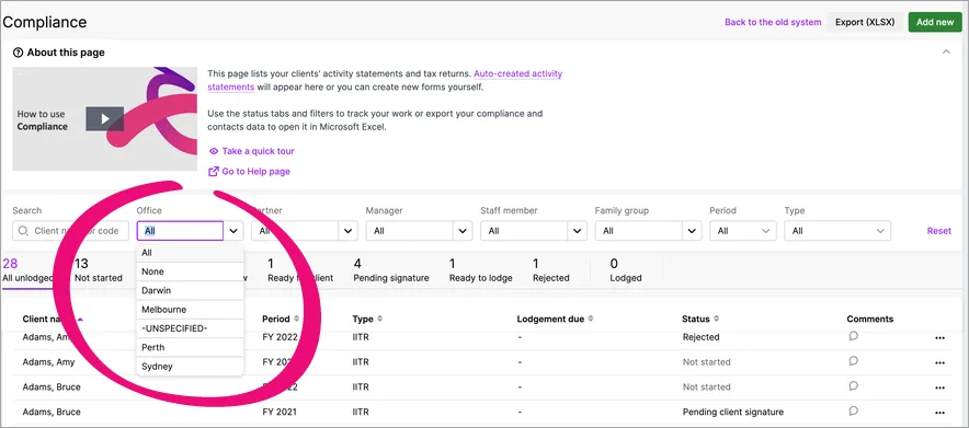 Office filter option expanded