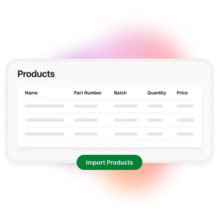 A render of a product list with a button underneath labeled "Import Products".