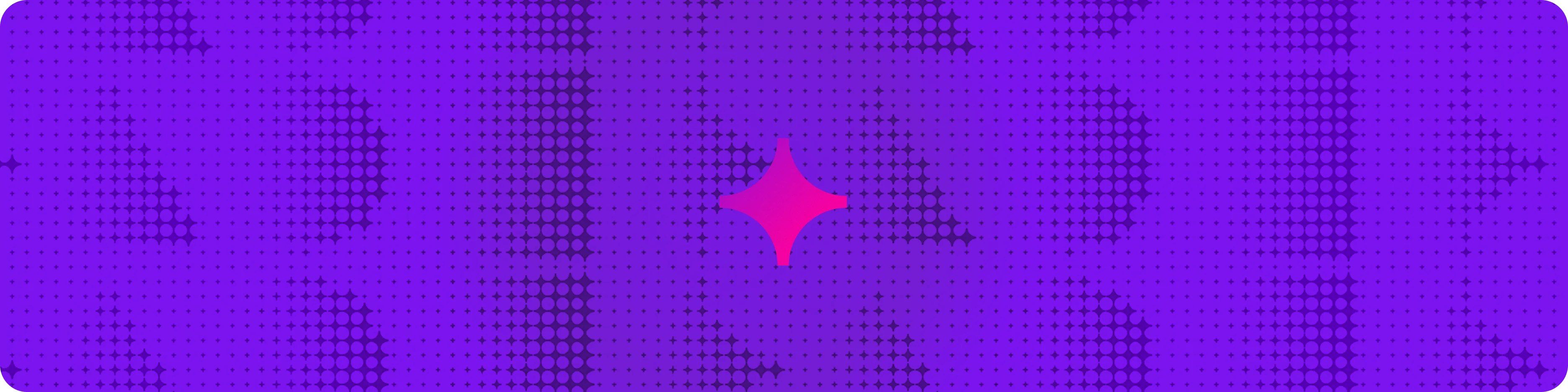 Bright pink four-pointed star shape centered on a purple dotted background with halftone pattern effect.