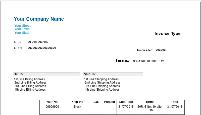 Terms on previewed invoice