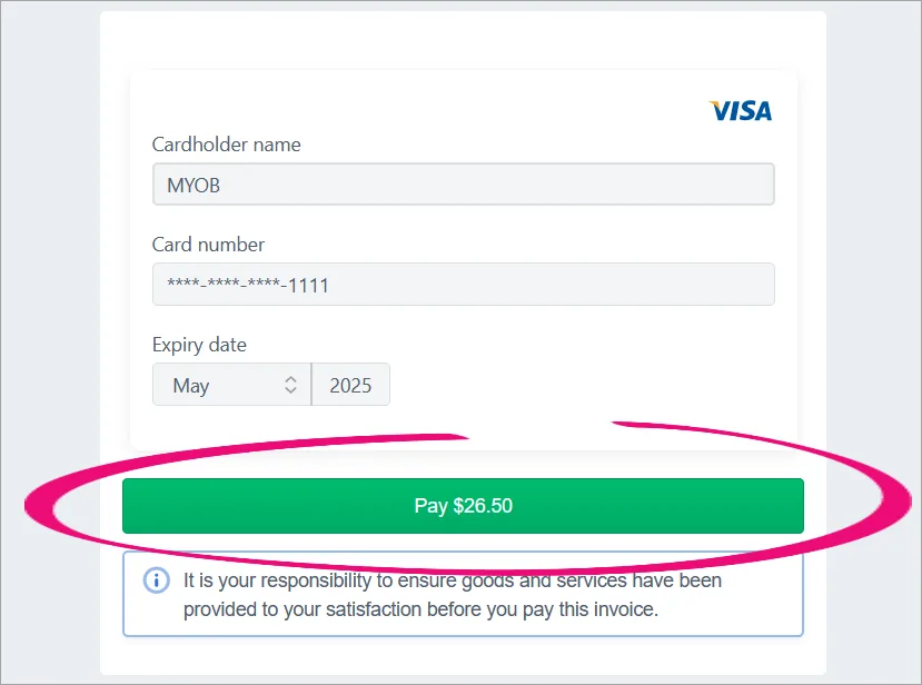 Saved payment method Pay option