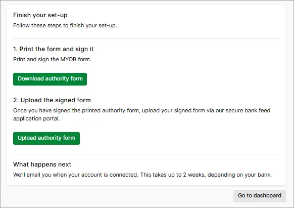 Bank feed download form prompt