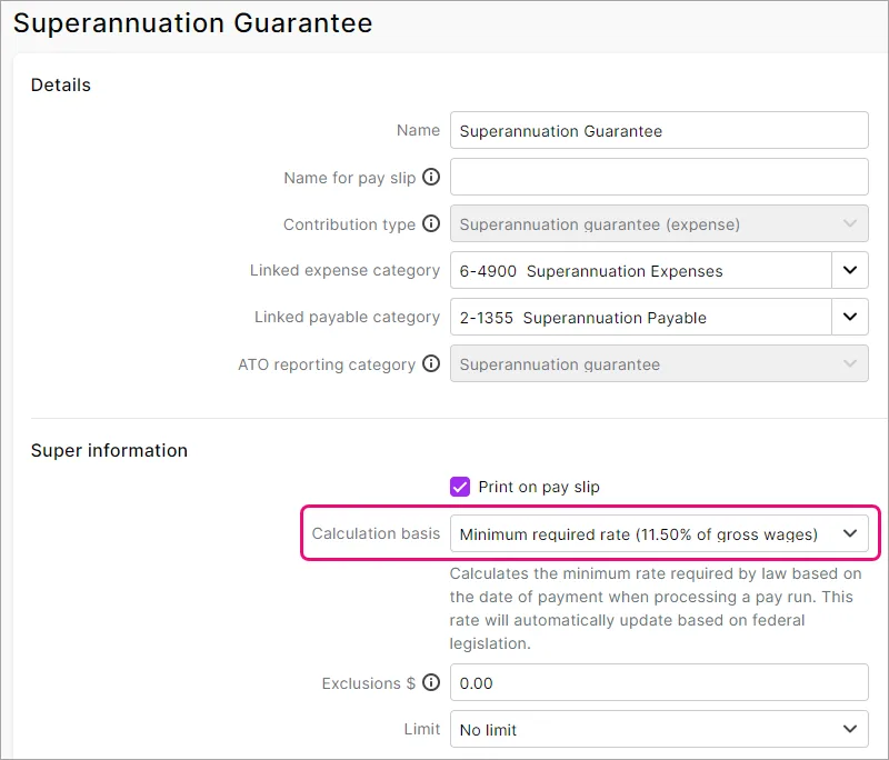 Super rate calculation basis highlighted