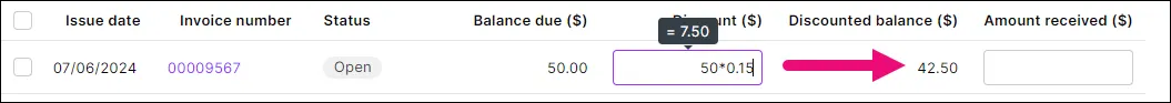 Amount calculator invoice payment