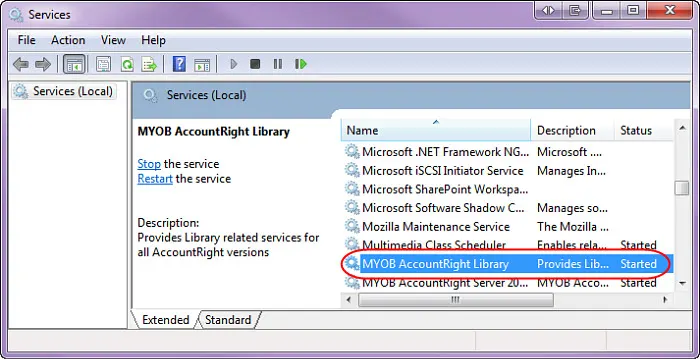 Services MYOB AccountRight Library