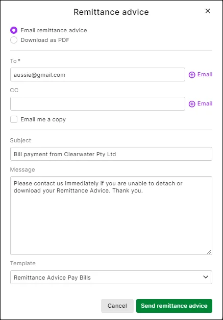 Remittance Post Send remittance advices
