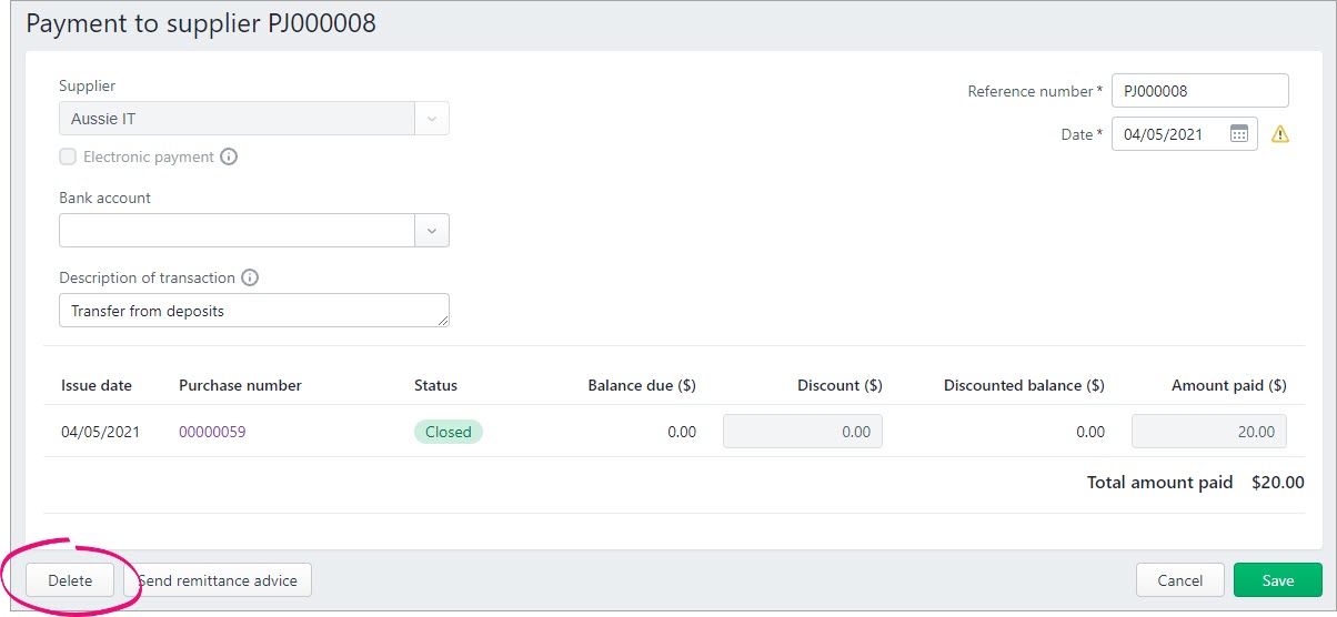 Deleting purchase returns