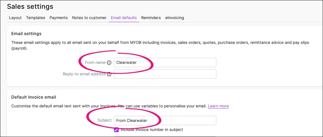 Default From and Subject in sales emails