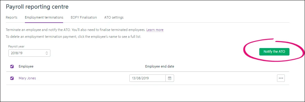 Notify the ATO button highlighted