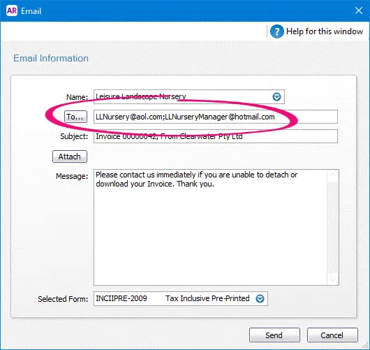 multiple email addresses in To field for single transaction