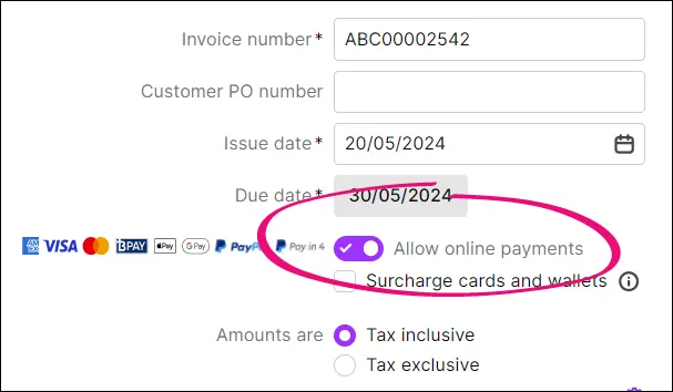 Allow online payments option
