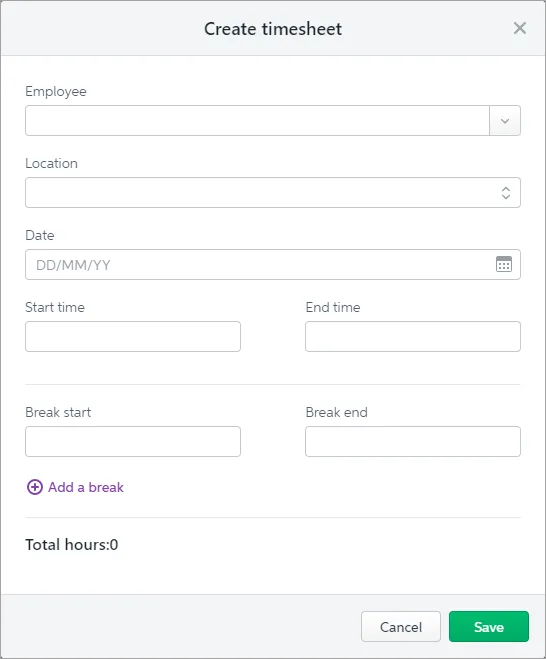 Create timesheet screen