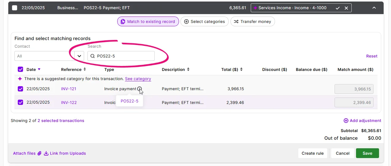 Example reference highlighted in the search field
